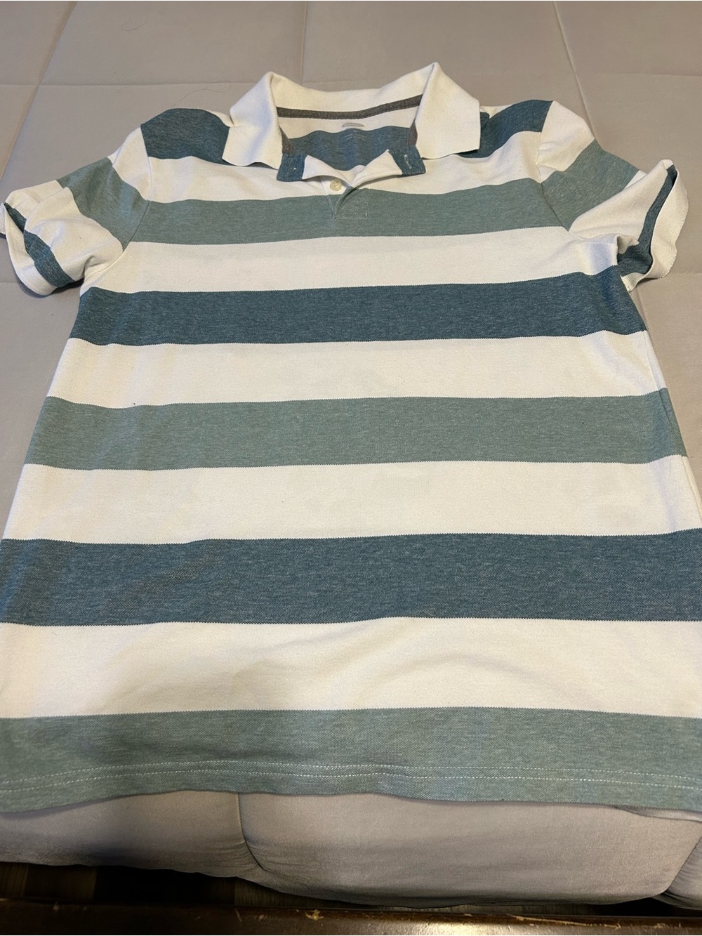 Old Navy Men's Striped Polo in White and Teal